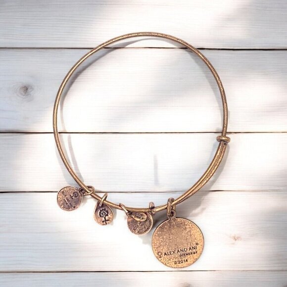 Alex & Ani Two Swans Gold-Tone Charm Bangle Bracelet With Inspirational Charms - Picture 2 of 2